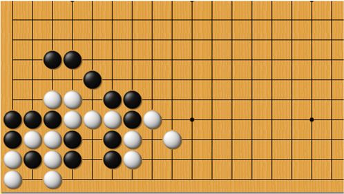 白先,上下兩塊白棋都呈必死之狀,如何破解困局呢